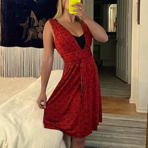 Black and Red Deep V Dress